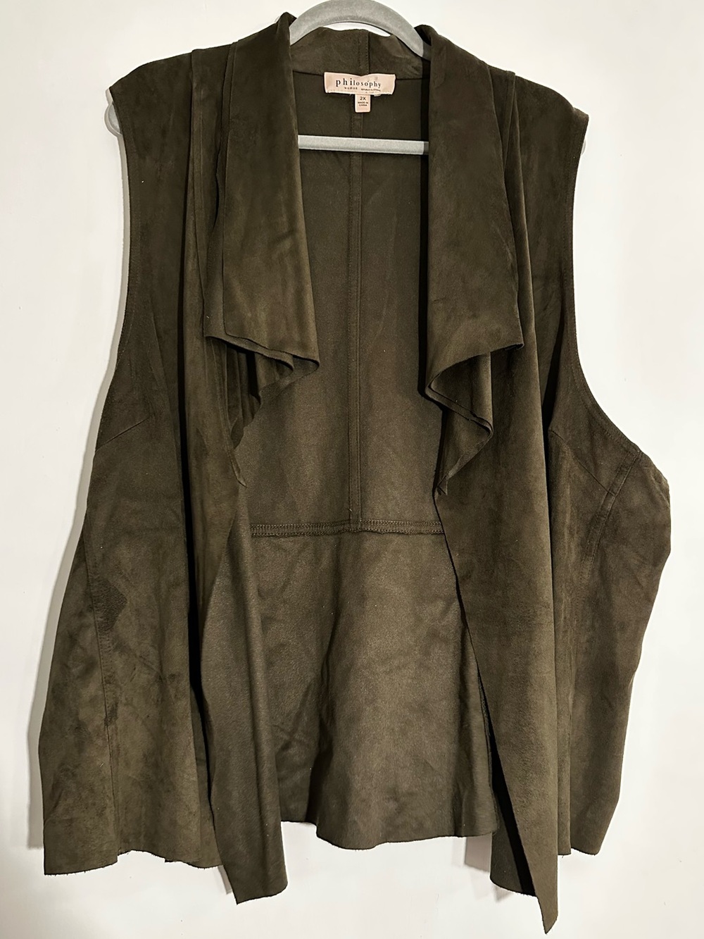 Philosophy Olive Green Suede Draped Open Vest